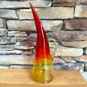 VTG Kanawha Amberina Crackle Glass Pitcher Hand Blown Art